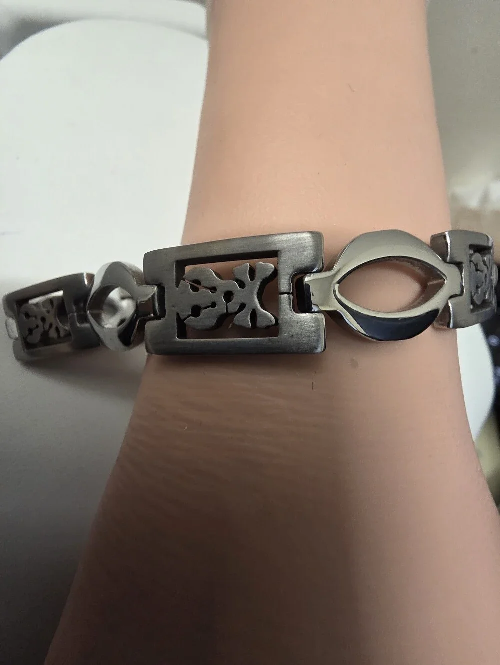 Stainless Steel Link Bracelet | Hypoallergenic Geometric Silver Tone Bracelet